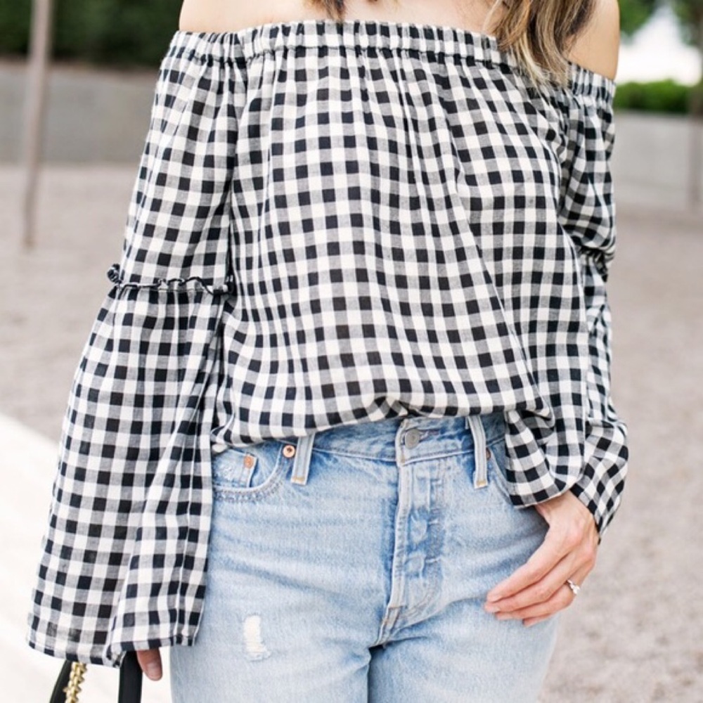Who What Wear Gingham Off Shoulder Top